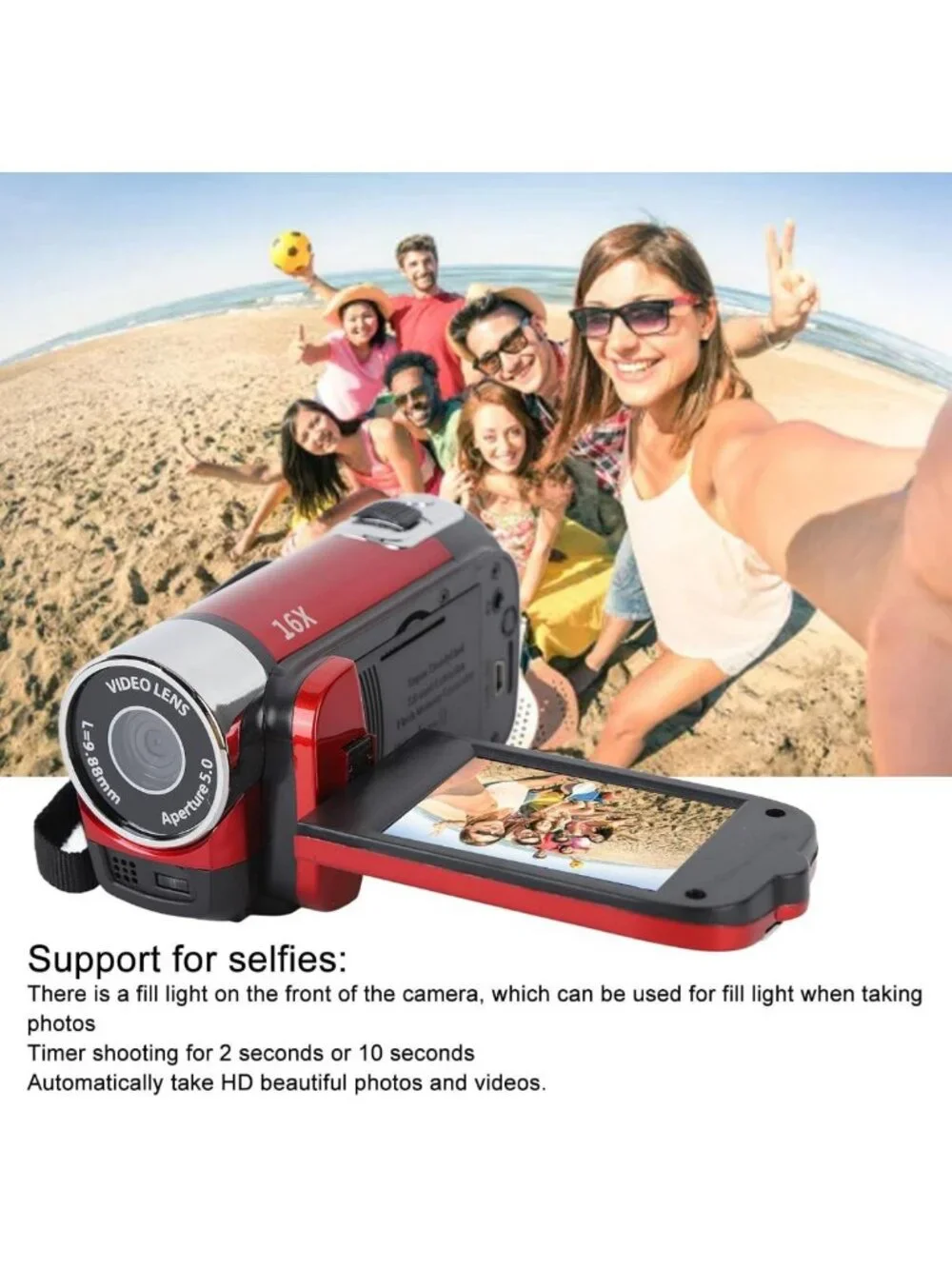 1080P Video Camera Camcorder, 16MP Vlogging Recorder, 16X Zoom, Rotatable Screen